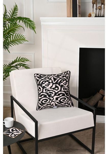 Minimalist Soyut Desenli Deri Fitilli Kadife Kırlent Kılıfı 43X43CM