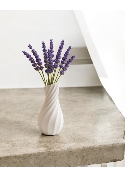 Beyaz Dalgalı Taş Vazo – 15 cm Dekoratif Çiçeklik fiyatları