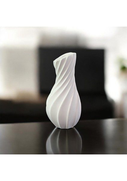 Beyaz Dalgalı Taş Vazo – 15 cm Dekoratif Çiçeklik modelleri