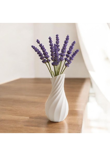 Beyaz Dalgalı Taş Vazo – 15 cm Dekoratif Çiçeklik fırsatları