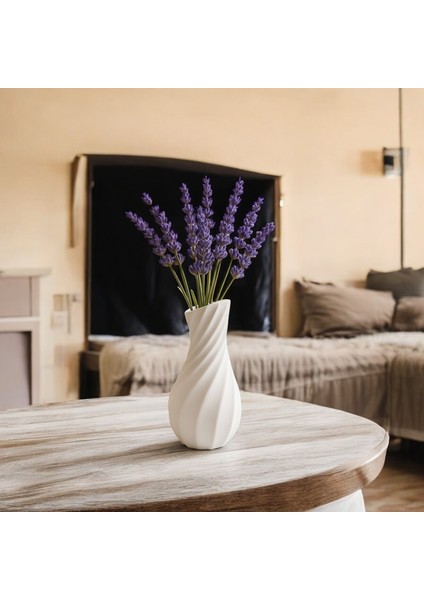 Beyaz Dalgalı Taş Vazo – 15 cm Dekoratif Çiçeklik indirimleri
