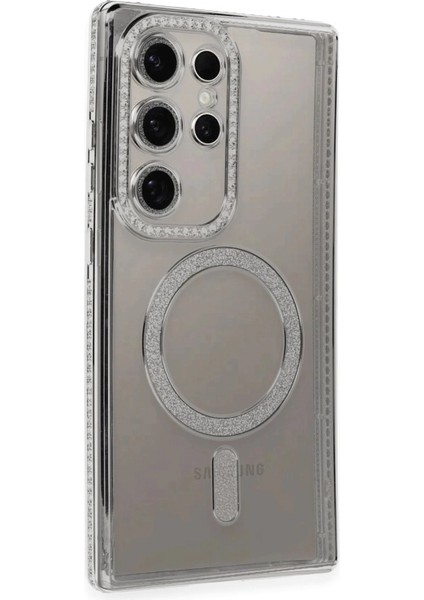 Samsung Galaxy S24 Ultra Kılıf Joke Simli Magneticsafe Kılıf - Gümüş