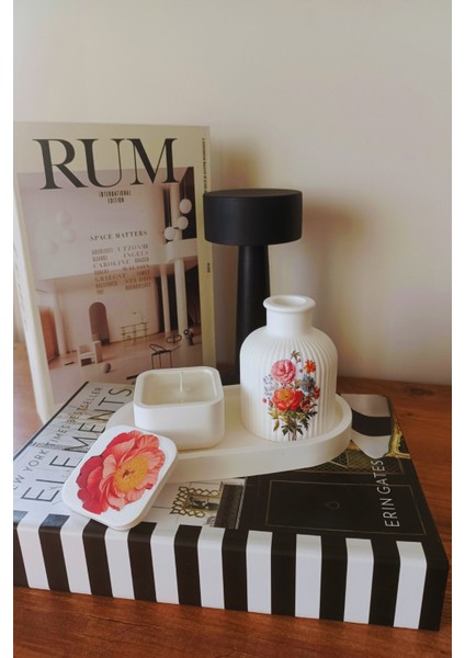 “çiçek Desenli Dekoratif Mum & Dekoratif Vazo Seti – Gül Motifli” fiyatları