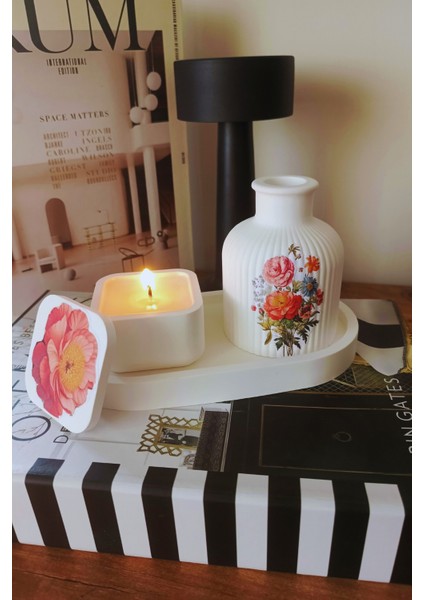 “çiçek Desenli Dekoratif Mum & Dekoratif Vazo Seti – Gül Motifli” modelleri