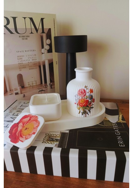 “çiçek Desenli Dekoratif Mum & Dekoratif Vazo Seti – Gül Motifli” fırsatları