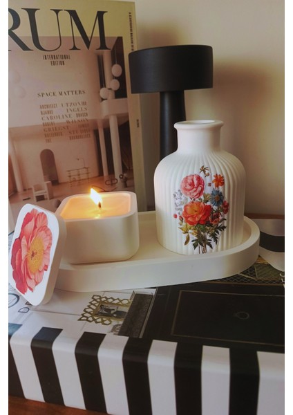“çiçek Desenli Dekoratif Mum & Dekoratif Vazo Seti – Gül Motifli” indirimleri