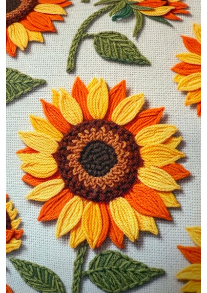 Ayçiçeği ve Yaprak Desenli Kırlent Kılıfı 3D Punch Nakış Efekt Dijital Baskılı 43X43CM fiyatları