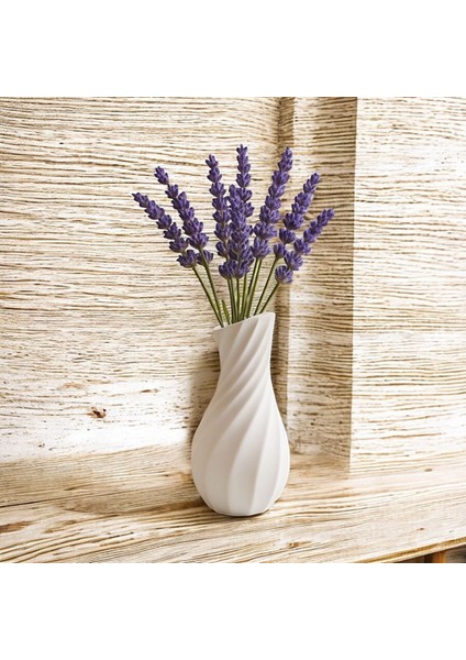 Beyaz Dalgalı Taş Vazo – 15 cm Dekoratif Çiçeklik