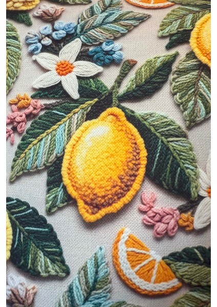 Limonlar ve Yaprak Desenli Kırlent Kılıfı 3D Punch Nakış Efekt Dijital Baskılı 43X43CM fiyatları