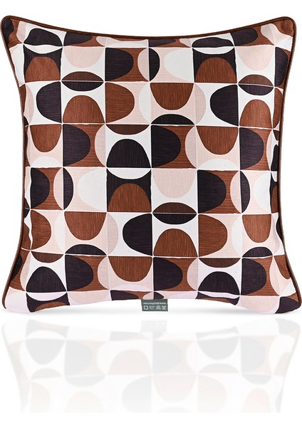 Soyut Geometrik Kahverengi Desenli Deri Fitilli Kadife Kırlent Kılıfı 43X43CM fiyatları