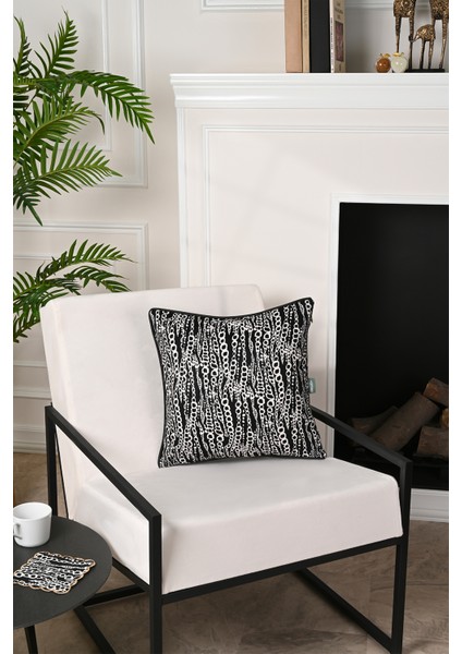 Soyut Zincir Desenli Deri Fitilli Kadife Kırlent Kılıfı 43X43CM