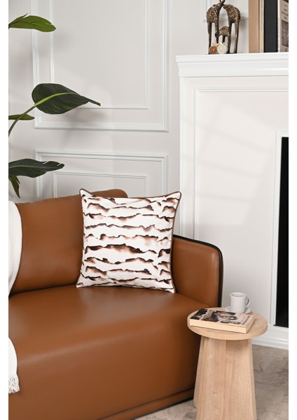 Rustik Kağıt Desenli Deri Fitilli Kadife Kırlent Kılıfı 43X43CM