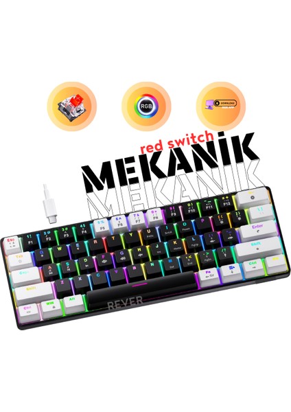 Rever Mekanik Rgb Işıklı Gaming Oyuncu Klavyesi Red Switch Kablolu Gamer Klavye