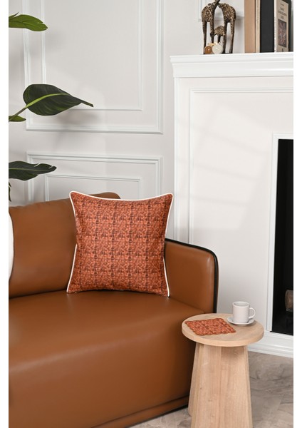 Ahşap Doku Desenli Deri Fitilli Kadife Kırlent Kılıfı 43X43CM