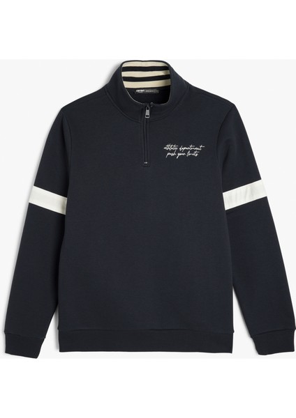 Yarım Fermuarlı Yaka Sweatshirt Slogan Işlemeli Şardonlu Pamuk Karışımlı modelleri