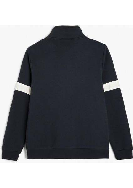 Yarım Fermuarlı Yaka Sweatshirt Slogan Işlemeli Şardonlu Pamuk Karışımlı fırsatları