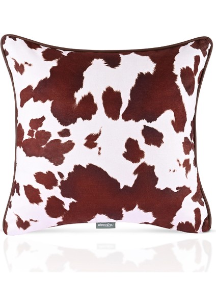 Kahverengi Inek Desenli Deri Fitilli Kadife Kırlent Kılıfı 43X43CM fiyatları