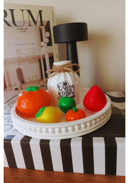 “dekoratif Meyve Biblo Seti & Queen Of The Kitchen Vazo – Yuvarlak Taş Tozu Tabaklı” modelleri