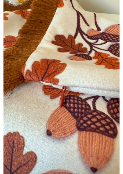 Sonbahar Meşe Palamudu Desenli Saçaklı Kırlent Kılıfı 3D Punch Nakış Efekt Dijital Baskılı 43X43CM modelleri