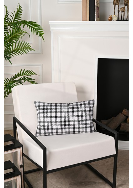 Ekose Desenli Kadife Bel Yastığı Kılıfı 55X35CM