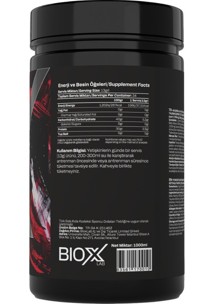 Bioxlab X-Core Preworkout Karadut Aroma 450 gr 34 Servis Pre-Workout