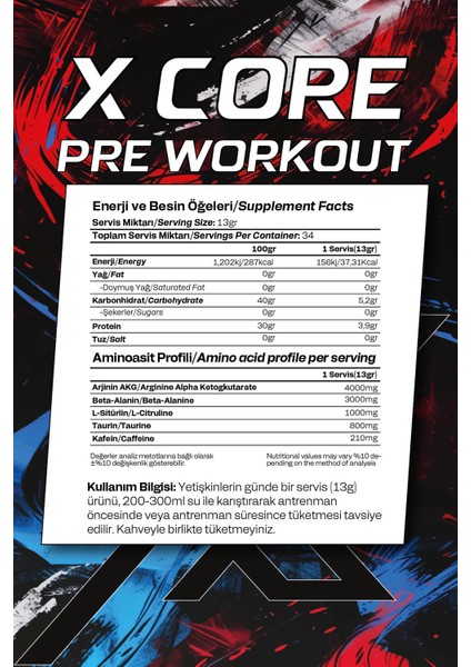 Bioxlab X-Core Preworkout Karadut Aroma 450 gr 34 Servis Pre-Workout