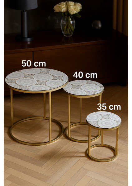 Lüks Sehpa Örtüsü Takımı 3'lü Sehpa Örtüsü Seti Otantik ve Şık Tasarım Su Geçirmez Leke Tutmaz