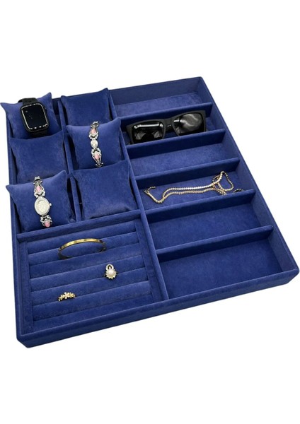 Miami Model Süet Kumaş Lacivert Renk 38 cm /34 cm Takı Sergileme Çekmece Içi Stand
