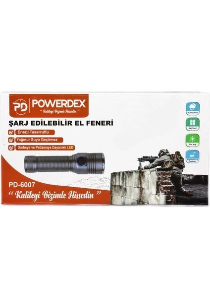 Powerdex PD-6007 Su Geçirmez Şarjlı Profesyonel El Feneri