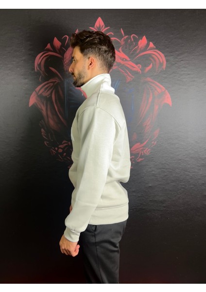 Fermuarlı Baskılı Dik Yaka %100 Pamuk Sweatshirt modelleri