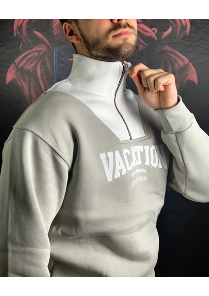 Fermuarlı Baskılı Dik Yaka %100 Pamuk Sweatshirt indirimleri