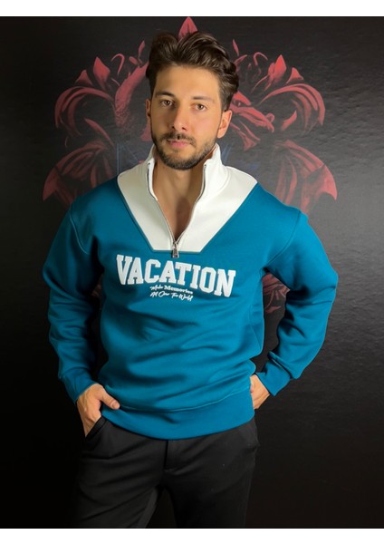 Fermuarlı Baskılı Dik Yaka %100 Pamuk Sweatshirt fiyatları