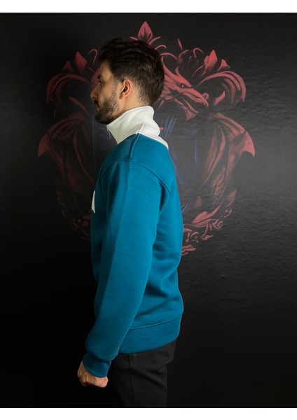 Fermuarlı Baskılı Dik Yaka %100 Pamuk Sweatshirt modelleri