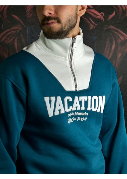 Fermuarlı Baskılı Dik Yaka %100 Pamuk Sweatshirt indirimleri