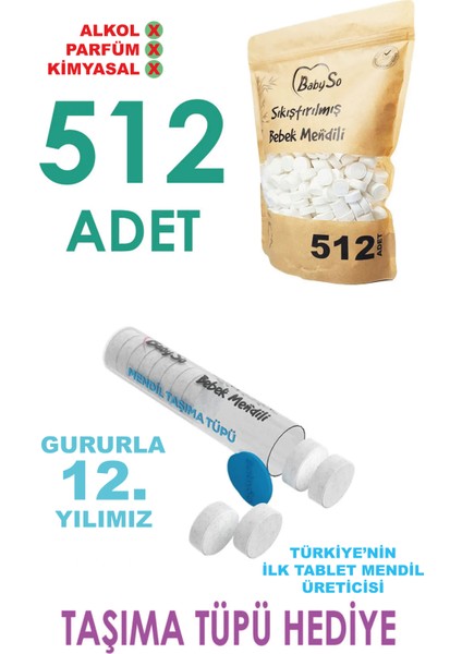 Sıkıştırılmış Bebek Mendili 512 Adet Paket