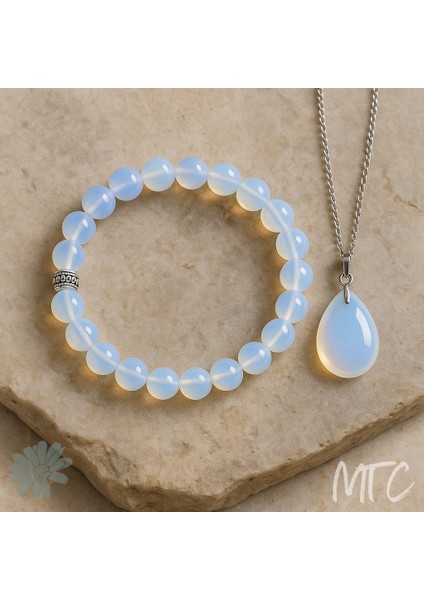 Ay Taşı Doğal Taş Bileklik & Damla Kolye fiyatları