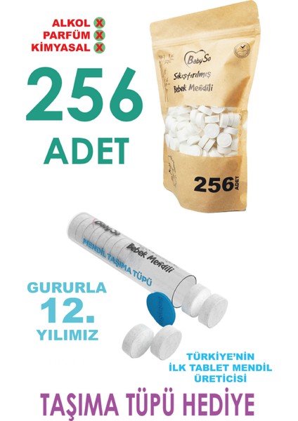 Sıkıştırılmış Bebek Mendili 256 Adet Paket