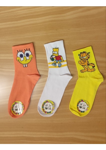 3'lü Sünger Bob Temel Reis ve Minion Rush Desenli Kolej Set Çorap modelleri