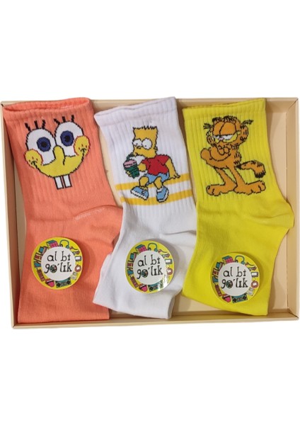 3'lü Sünger Bob Temel Reis ve Minion Rush Desenli Kolej Set Çorap fiyatları