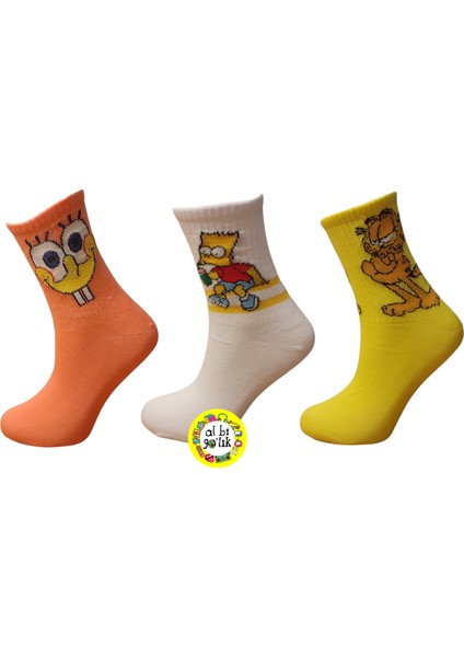 3'lü Sünger Bob Temel Reis ve Minion Rush Desenli Kolej Set Çorap