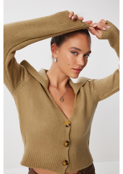 Polo Yaka Düğmeli Triko Hırka LMT0034 Zeytin Yeşili