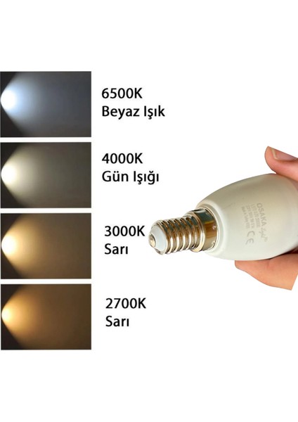 (2 adet) Osaka 9W (70W) Sarı Işık (3000K) E14 Duylu (Ince Duy) LED Mum Ampul indirimleri
