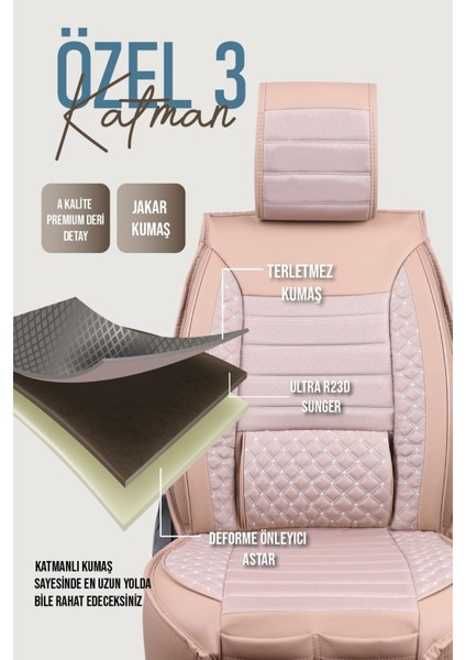 Skoda Kodiaq ile Uyumlu Lüx Deri Oto Koltuk Kılıfı Ön Arka Takım Saturn Bej indirimleri