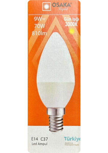 (4 adet) Osaka 9W (70W) Sarı Işık (3000K) E14 Duylu (Ince Duy) LED Mum Ampul fiyatları