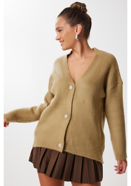 Şık Düğmeli Yumoş Triko Hırka LMT0032 Zeytin Yeşili modelleri