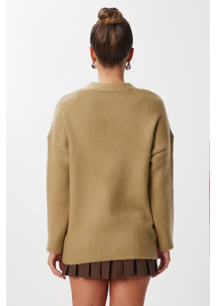 Şık Düğmeli Yumoş Triko Hırka LMT0032 Zeytin Yeşili indirimleri