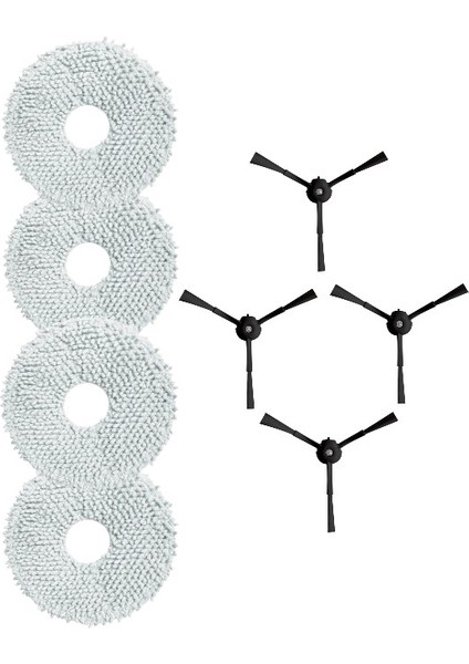 Roborock Qrevo Robot Süpürge Uyumlu 4 Adet Mop Bezi - 4 Adet Siyah Yan Fırça Yedek Parça Seti
