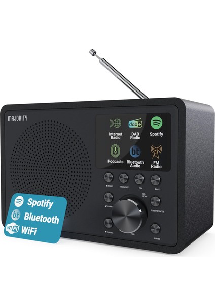 Majorıty Touro Dab+ Internet Radyosu | Bluetooth, Wifi, Spotify Connect, Dsp Hoparlör, Podcast, Uygulama Kontrollü, Mutfak & Ev Dijital Radyo (Siyah)