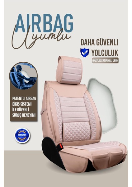 Honda Hr-V ile Uyumlu Lüx Deri Oto Koltuk Kılıfı Ön Arka Takım Saturn Bej 99-18