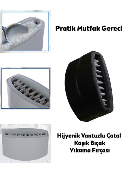 Pratik Mutfak Gereci, Hijyenik Vantuzlu Çatal Kaşık Bıçak Yıkama Fırçası (Çift Fırçalı)